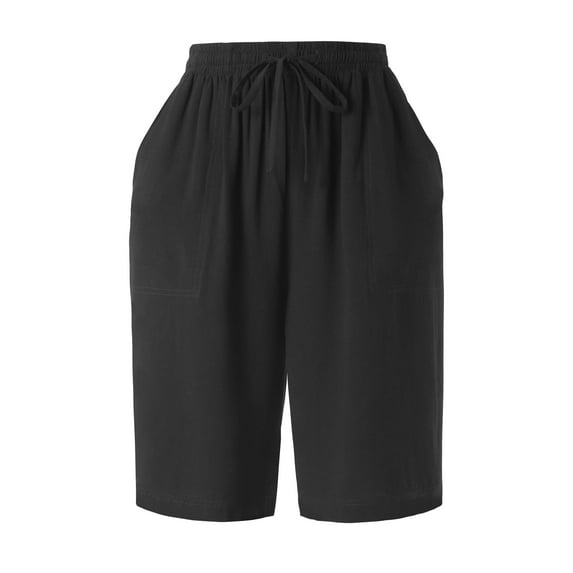 Womens Premium Linen Blend Shorts Knee Length Comfy Ultra Soft Deep Pocket Detail Bermuda Short