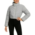 thumbnail image 1 of Womens Premium Midweight Crop Puffer Jacket Grey Insulated Winter Snow Jacket-M, 1 of 9