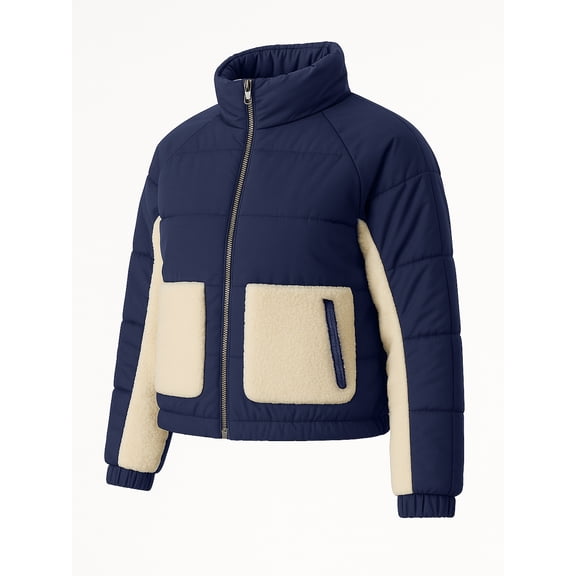 Womens Premium Midweight Puffer Jacket Navy Blue Bubble Down Ultra Insulated-S