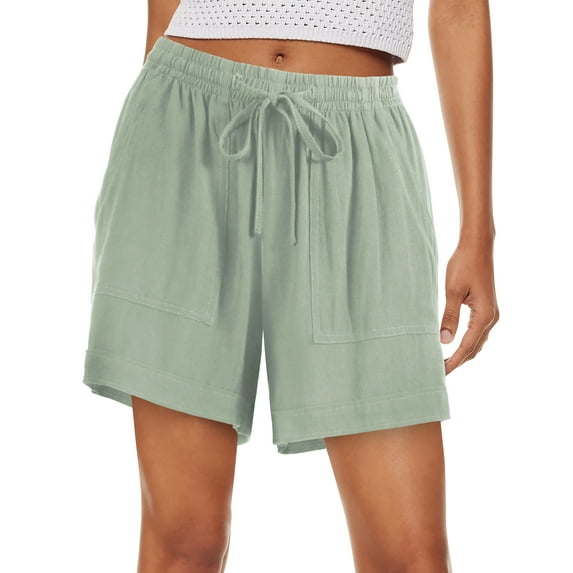 Womens Premium Soft Linen Shorts with Pockets Comfort Relaxed Fit Elastic Waist Summer Pull On