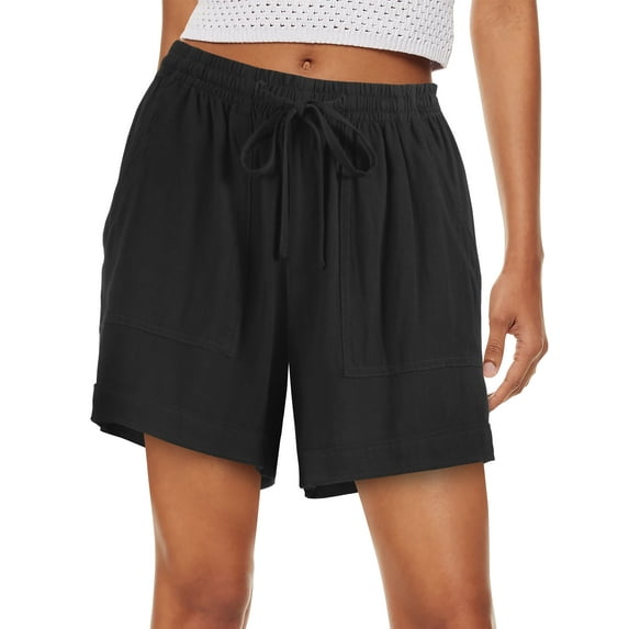 Womens Premium Soft Linen Shorts with Pockets Comfort Relaxed Fit Elastic Waist Summer Pull On