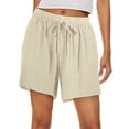 thumbnail image 1 of Womens Premium Soft Linen Shorts with Pockets Comfort Relaxed Fit Elastic Waist Summer Pull On, 1 of 7