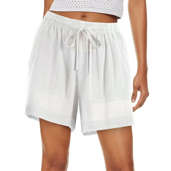 Womens Premium Soft Linen Shorts with Pockets Comfort Relaxed Fit Elastic Waist Summer Pull On