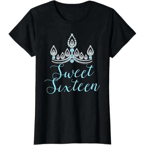 Womens Pretty Turquoise Sweet Sixteen Tiara 16th Birthday T-Shirt