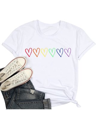 Design by Humans Rainbow Colored String Pride Heart by corndesign T-Shirt - White - Small