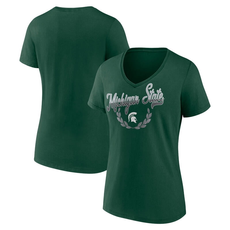 NCAA Michigan State Spartans Women's Green Cotton Short Sleeve V T Shirt