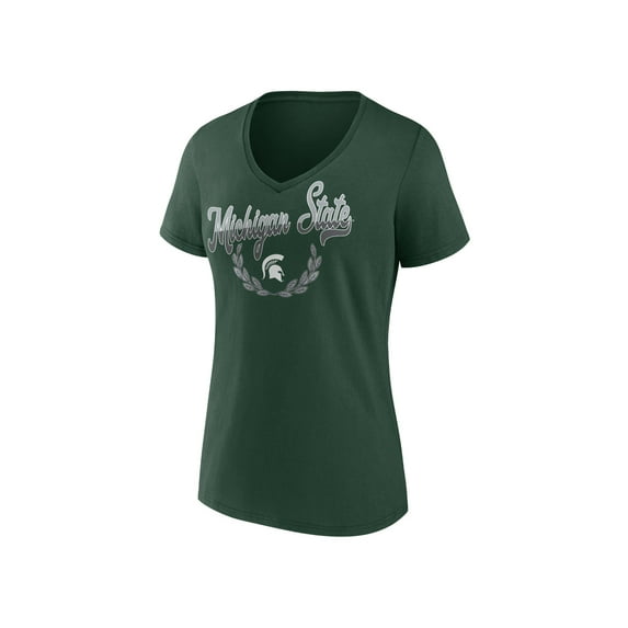 NCAA Michigan State Spartans Women's Green Cotton Short Sleeve V T Shirt