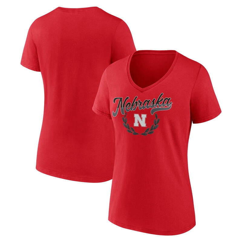 NCAA Nebraska Cornhuskers Women's Red Cotton Short Sleeve V T Shirt