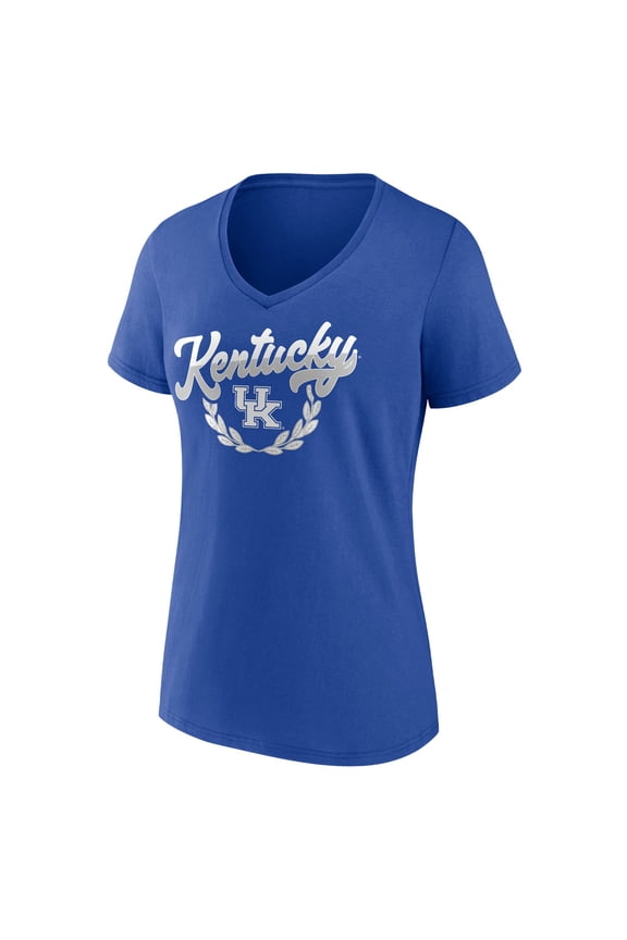 NCAA Kentucky Wildcats Women's Blue Cotton Short Sleeve V T Shirt