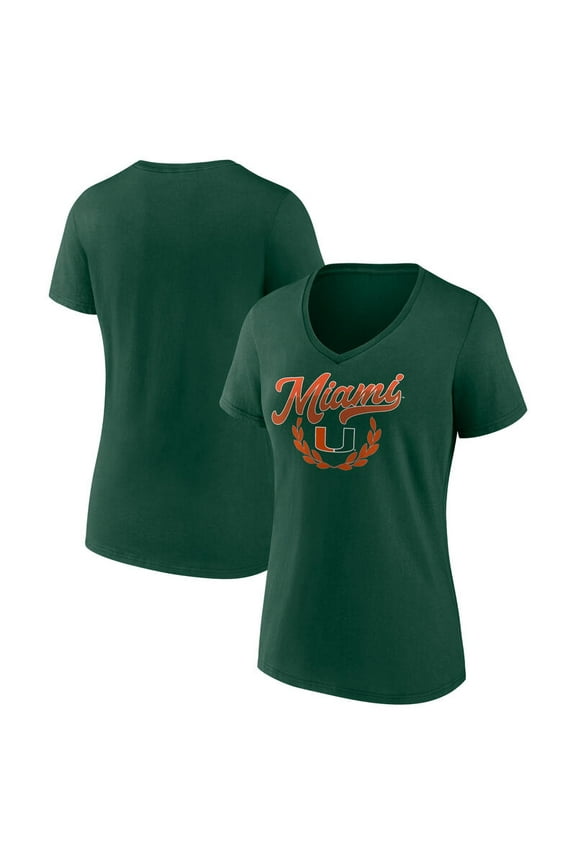 NCAA Miami Hurricanes Women's Green Cotton Short Sleeve V T Shirt