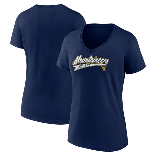 West Virginia Mountaineers Women's Navy Active Grace Cotton V-Neck T-Shirt, Up to Size 3XL