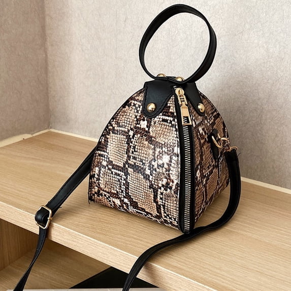Womens Print Bucket Handbag Adjustable Strap Crossbody Purse Ring‑shaped Top Handle Messenger Bag