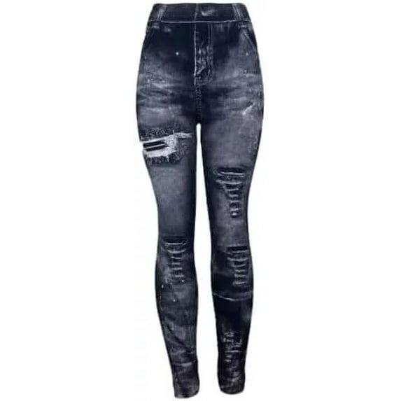 Womens Print Leggings Jeans High Waist Fake Jeans Butt Lifting Seamless Trouser