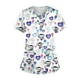 thumbnail image 1 of Womens Print Scrub Tops Breathable Printed V-Neck Plus Size T-Shirts Short Sleeve Professionals Soft Stretch Workwear Shirt with Pockets white 3X-Large, 1 of 3