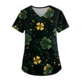 thumbnail image 1 of Womens Print Scrub Tops Irish Shamrock Printed V-Neck Breathable Scrub Tops Short Sleeve Professionals Soft Stretch St. Patrick's Day Workwear Shirt with Pockets black 4X-Large, 1 of 4