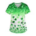 thumbnail image 1 of Womens Print Scrub Tops Irish Shamrock Printed V-Neck Breathable Workwear Shirt Short Sleeve Professionals Soft Stretch St. Patrick's Day Scrub Tops with Pockets (Green), 1 of 3