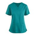 thumbnail image 1 of Womens Print Scrub Tops Solid Color V-Neck Plus Size Scrub Tops Short Sleeve Loose Fit Workwear Shirt with Pockets (), 1 of 4