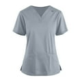thumbnail image 1 of Womens Print Scrub Tops Solid Color V-Neck Plus Size T-Shirts Short Sleeve Loose Fit Scrub Tops with Pockets (Gray), 1 of 4