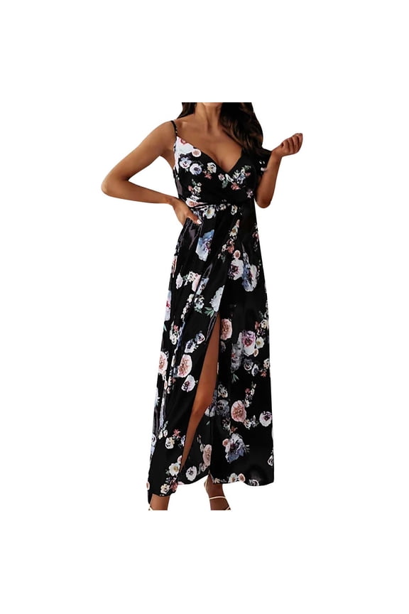 Womens Print Sleeveless Holiday Party Floral Print Long Dress