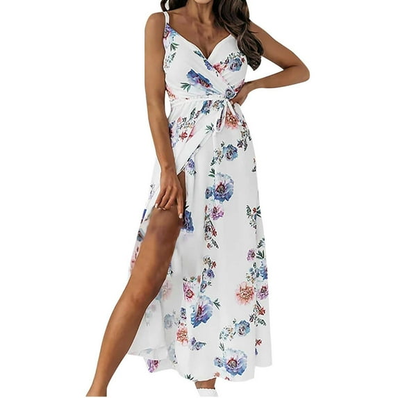 Womens Print Sleeveless Holiday Party Floral Print Long Dress