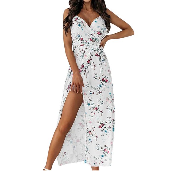 Womens Print Sleeveless Holiday Party Floral Print Long Dress