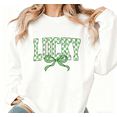 thumbnail image 1 of Womens Print Sweatshirt Graphic Sweatshirt Lucky Green Checkerboard Bow Shirts Relaxed Style for Festive Gatherings Daily Wear White S-3XL Tops, 1 of 5
