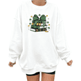 thumbnail image 1 of Womens Print Sweatshirt Graphic Sweatshirt St Patricks Day Bow Book Stack Clover Pattern White Shirts Casual Loose Pullover Tops S-3XL, 1 of 5