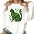thumbnail image 1 of Womens Print Sweatshirt Graphic Sweatshirt St Patricks Day Clover Cluster Cat Pattern White Shirts Casual Loose Pullover Tops S-3XL, 1 of 5