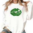 thumbnail image 1 of Womens Print Sweatshirt Graphic Sweatshirt St Patricks Day Glitter Lip Clover Pattern White Shirts Casual Loose Pullover Tops S-3XL, 1 of 5