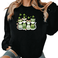 thumbnail image 1 of Womens Print Sweatshirt Graphic Sweatshirt St Patricks Day Heart Glasses Cat Group Clover Pattern Black Shirts Casual Loose Pullover Tops S-3XL, 1 of 6