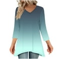 thumbnail image 1 of Womens Print Tops Fall Long Sleeve V Neck 3/4 Length Sleeve Shirts Loose Casual Basic Tees Shirt Tunic Blouses (L, Army Green-A), 1 of 6