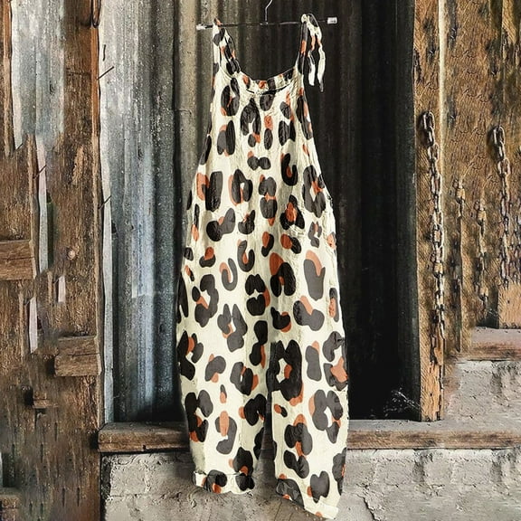 Womens Printed Jumpsuits Overalls Wide Leg Casual Summer Outfits Linen Rompers Jumpers Sleeveless Straps 2025 Clothes Camouflage XL