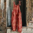 thumbnail image 1 of Womens Printed Jumpsuits Overalls Wide Leg Casual Summer Outfits Linen Rompers Jumpers Sleeveless Straps 2025 Clothes Red L, 1 of 5