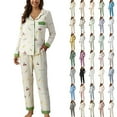thumbnail image 1 of Womens Printed Pajama Set Long Sleeve Lapel Button Two Piece Comfortable Loungewear, 1 of 5