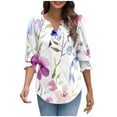 thumbnail image 1 of Womens Printed Shirts Casual Loose 3/4 Length Sleeve T-Shirts Classic Fashion Smocked Cuffs Blouses Top Dressy V-Neck Women's Shirts Summer Clothings, 1 of 7