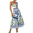 thumbnail image 1 of Womens Printed Skirt Outfits Floral Halter Crop Top A Line Maxi Skirt Casual Going Out Sets Blue XL, 1 of 6