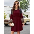 thumbnail image 1 of Womens Printed Swing Shift Dress Long Sleeve V Neck Tunic Dress, 1 of 4