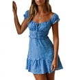 thumbnail image 1 of Womens Printing Cute Beac Dress Summer Short Sleeve Ruffle Mini Dress, 1 of 3
