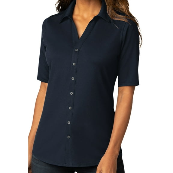 Womens Professional Button-Down Stretch Shirt, Medium River Blue