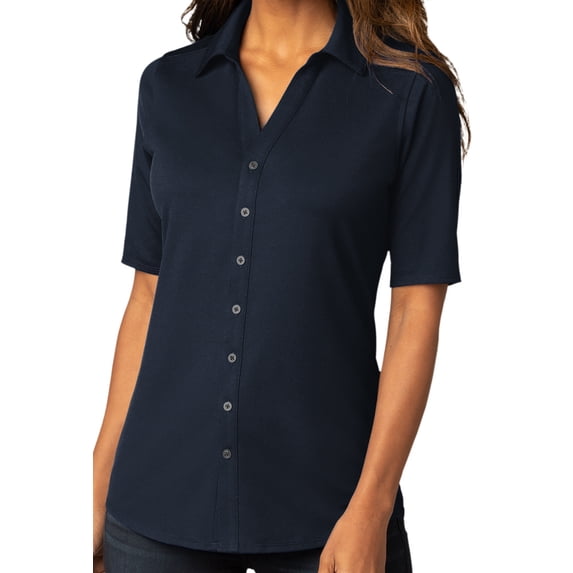 Womens Professional Button-Down Stretch Shirt, XL River Blue