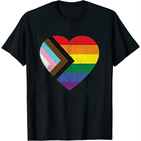 Womens Progress Pride Flag Vintage Rainbow Heart Love Lgbt Pocket Premium T-Shirt Black Medium