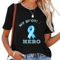 thumbnail image 1 of Womens Prostate Cancer Ribbon T-shirt: My Brother is my Hero Tee Black, 1 of 5