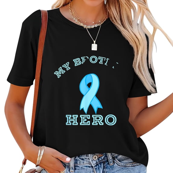 Womens Prostate Cancer Ribbon T-shirt: My Brother is my Hero Tee Black