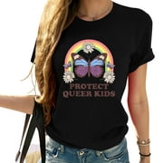 Womens Protect Queer Kids Protect Trans Kids LGBTQ Pride Month T-Shirt Black 2X-Large