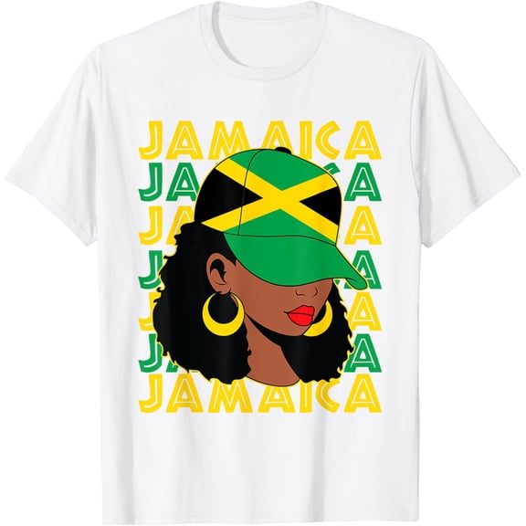 Womens Proud Jamaican Afro White Woman Jamaica Flag Pride T-Shirt100% cotton