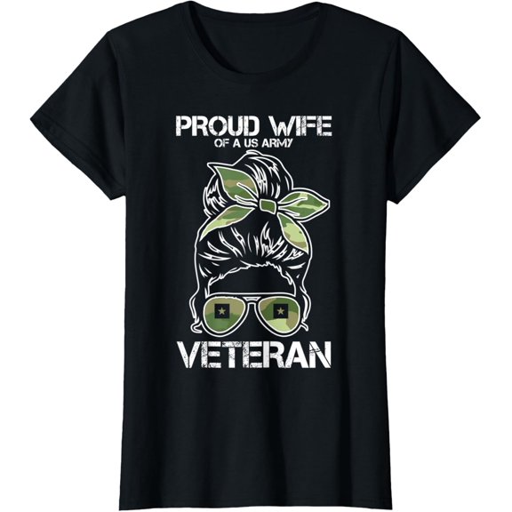 Womens Proud Wife Of A US Army Veteran Married A Hero T-Shirt100% cotton
