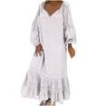 thumbnail image 1 of Womens Puff Long Sleeve Lace Hollow Out Maxi Dress V Neck Loose Flowy Ruffle Long Maxi Dress Solid Color Fall Dress, 1 of 7
