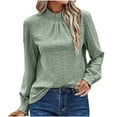 thumbnail image 1 of Womens Puff Long Sleeve Top Eyelet Embroidered Shirt Hollow Out Lace Blouses Fashion Fall Loose Mock Neck Basic Tee (Green L), 1 of 6