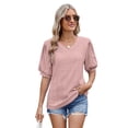 thumbnail image 1 of Womens Puff Short Sleeve Shirt Summer Tops Pink XL, 1 of 6