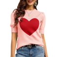 thumbnail image 1 of Womens Puff Short Sleeve Sweater Casual Summer Crew Neck Pullover Tops Ribbed Knit Sweater Blouse Pink L, 1 of 4